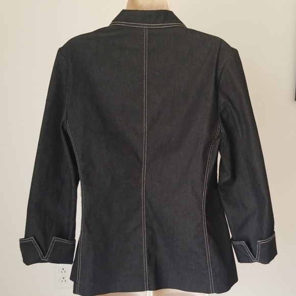 Black Denim Women's Long Sleeve Button Down Jacket - Picture 4 of 8